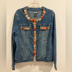Berek Jeweled Embellished Denim Jacket XL Studded Cabochon Western Boho